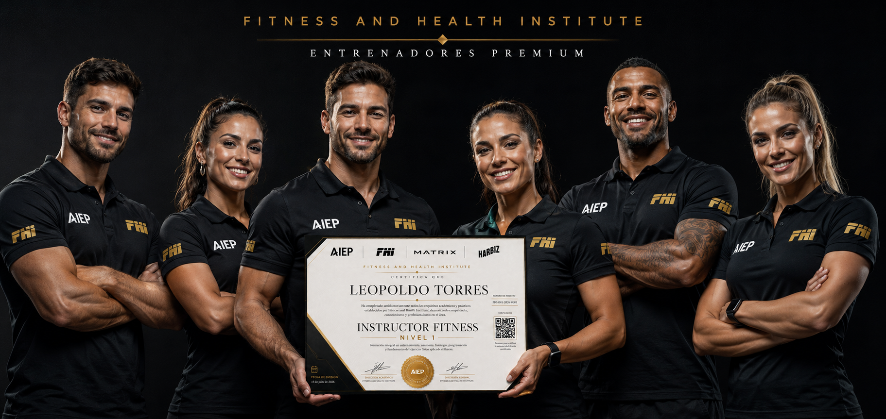 Equipo oficial de entrenadores FHI, AIEP y Matrix con diploma de Instructor Fitness Nivel 1